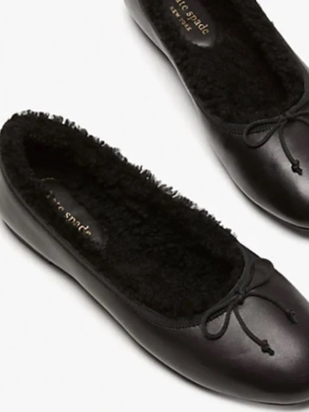 Kate Spade Black Nappa Leather  Honey Shearling Ballet Flat Shoes Size 9B